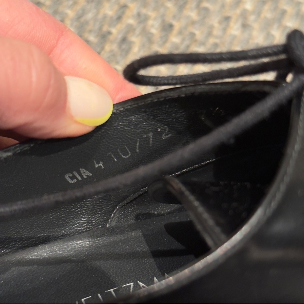 Stuart Weitzman Black Patent Leather Oxfords Brown Stripe Soles Shoes Size 7.5 - Picture 13 of 14